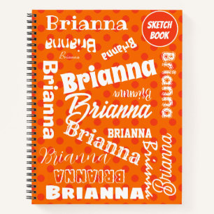 Orange Polka Dotted, Personalised Name, Word Art Notebook