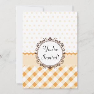 Orange Polkadots, Checks and Stripes with Monogram Invitation