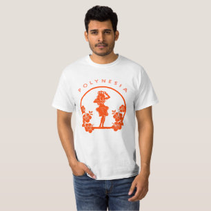 Orange Polynesian Dancer with Hibiscus Flowers T-Shirt