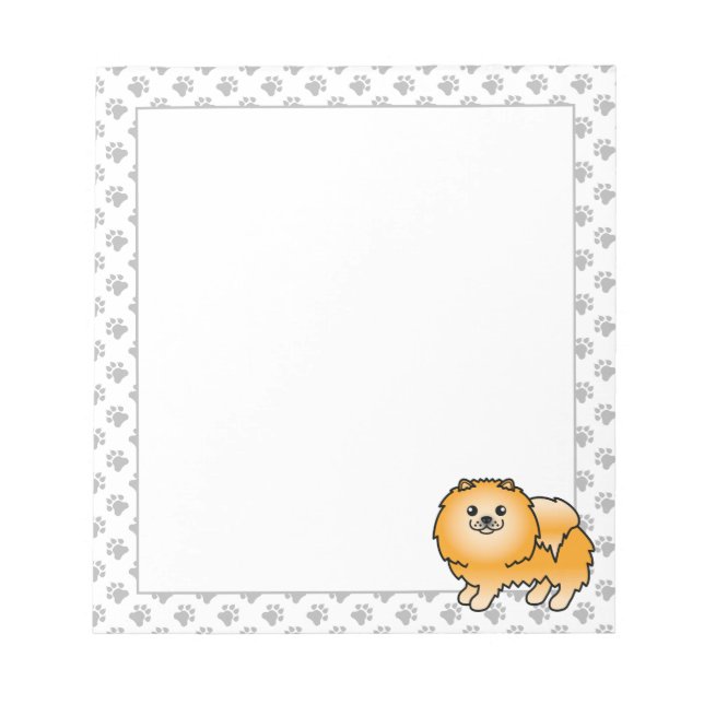 Orange Pomeranian Cute Cartoon Dog Notepad (Front)