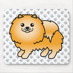Orange Pomeranian Cute Cartoon Dog & Paws Mouse Mat