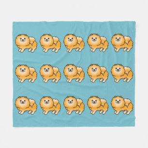 Orange Pomeranian Dogs Pattern On Blue Fleece Blanket