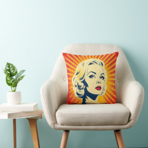Orange Pop Art Blonde Cushion