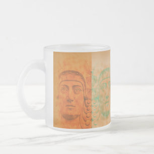 Orange Pop Art Deco Stone Head Frosted Glass Mug