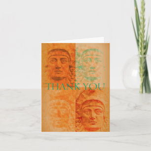 Orange Pop Art Deco Stone Head Sculpture Note Card