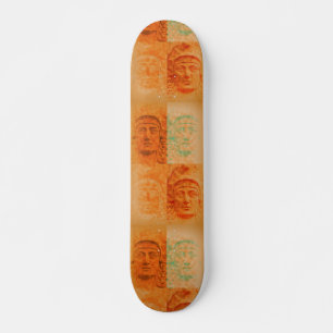 Orange Pop Art Deco Stone Head Skateboard Deck