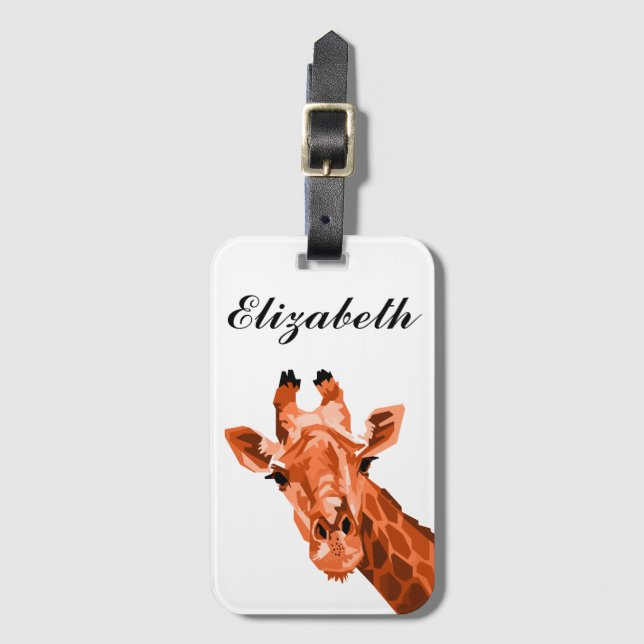 Orange Pop Art Giraffe Personalised Luggage Tag (Front Vertical)