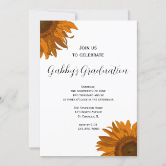 Orange Pop Art Sunflower Graduation Party Invite