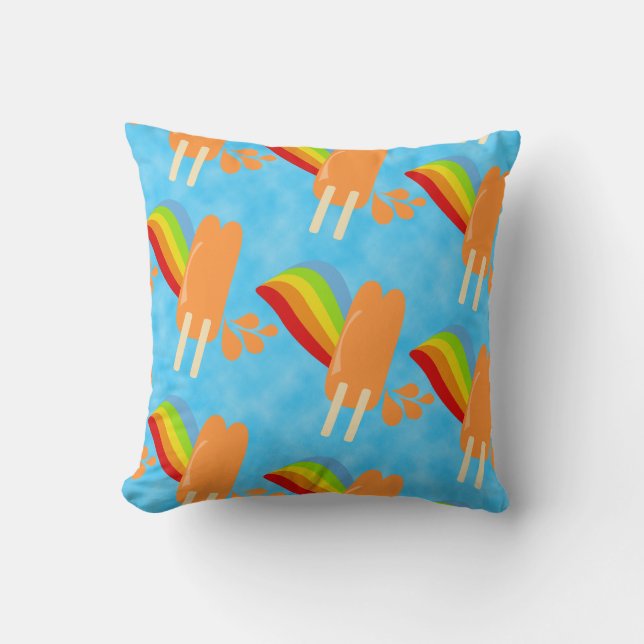 Orange Pop Retro Rainbow Pattern Fun Art Cushion (Front)