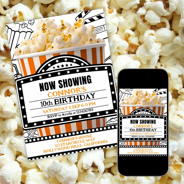 Orange Popcorn Movie Night Party Invitation (Creator Uploaded)