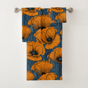 Orange poppies bath towel set