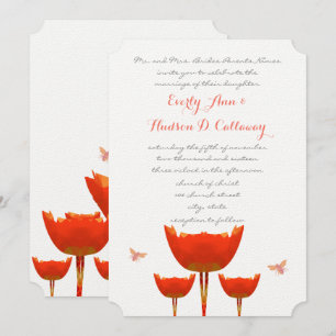 Orange Poppies & Bumble Bees Wedding Invitation