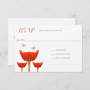 Orange Poppies & Bumble Bees Wedding Invitation