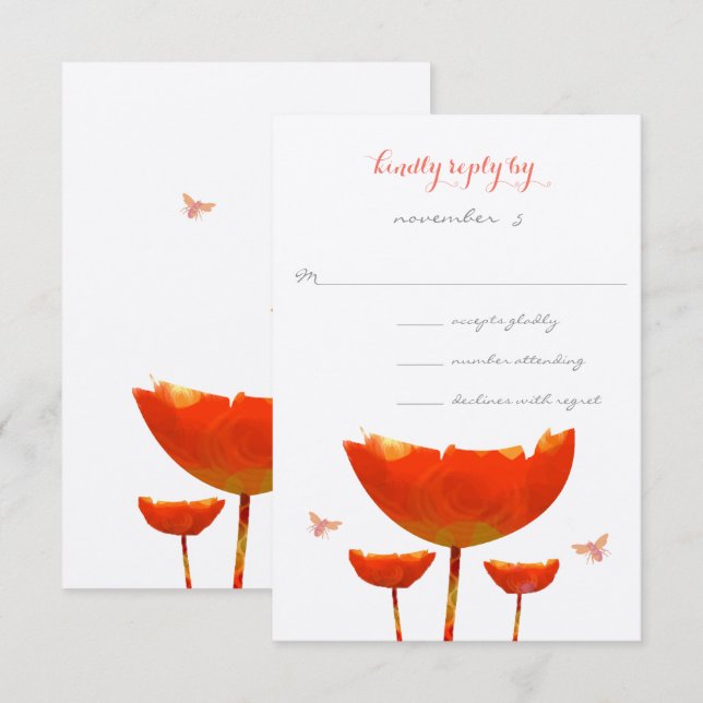 Orange Poppies & Butterflies Wedding Invitation (Front/Back)