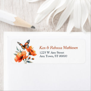 Orange Poppies Butterfly Return Address