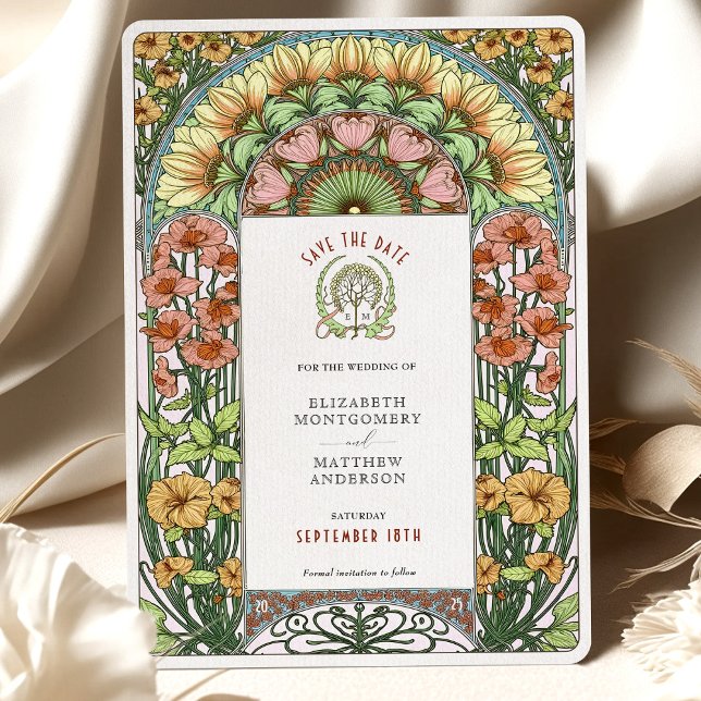 Orange Poppies & Daisies Art Nouveau Save the Date Invitation (Creator Uploaded)