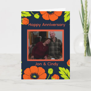 Orange Poppies Dark Background Custom Photo Card