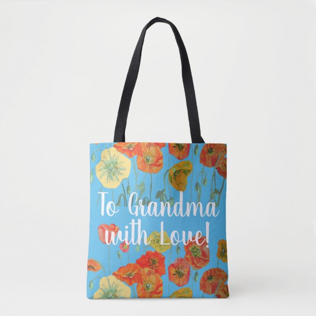 Orange Poppies Floral flowers Grandma Love Bag (Front)