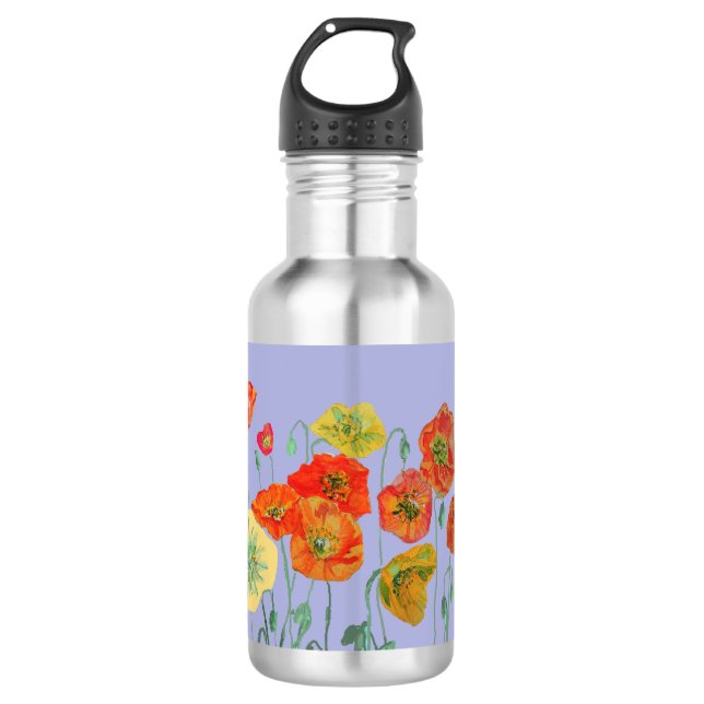 Orange Poppies Floral flowers Pastel purple Lilac  532 Ml Water Bottle (Front)