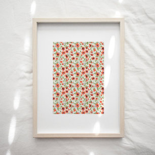 Orange Poppies Floral Pattern Art Print