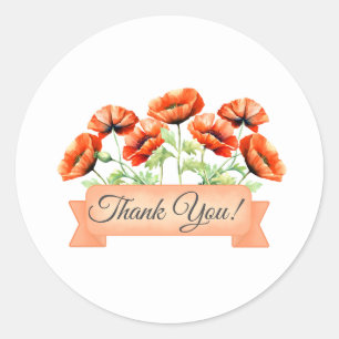 Orange Poppies Flowers Floral Thank You Classic Round Sticker