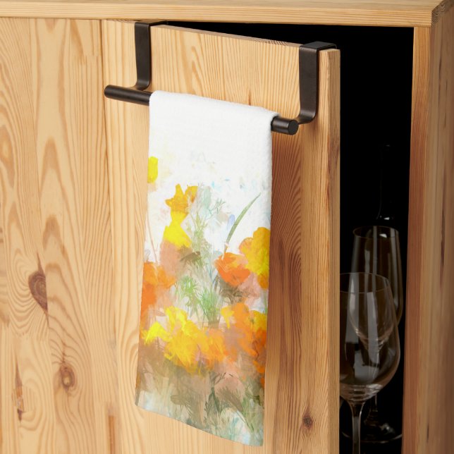 Orange Poppies Impressionistic Art Kitchen Towel (Thirds Fold)