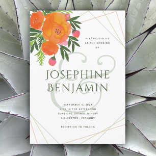 Orange Poppies Modern Wedding Botanical Invitation