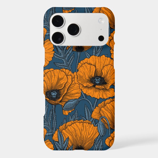 Orange poppies on dark blue (Back)