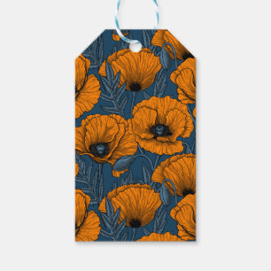 Orange poppies on dark blue gift tags