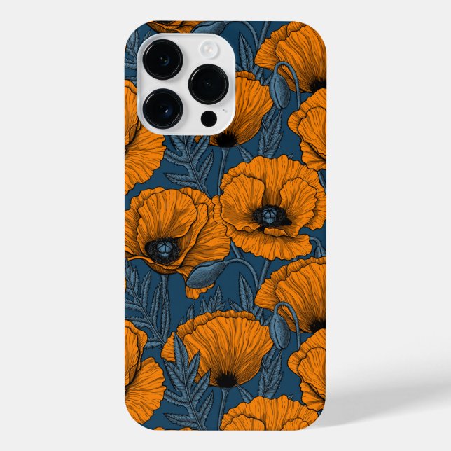 Orange poppies on dark blue iPhone case (Back)