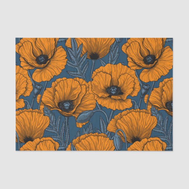 Orange poppies on dark blue tissue paper (Front)