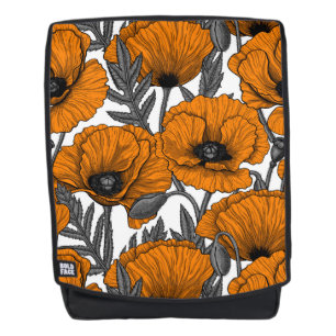 Orange poppies on white backpack