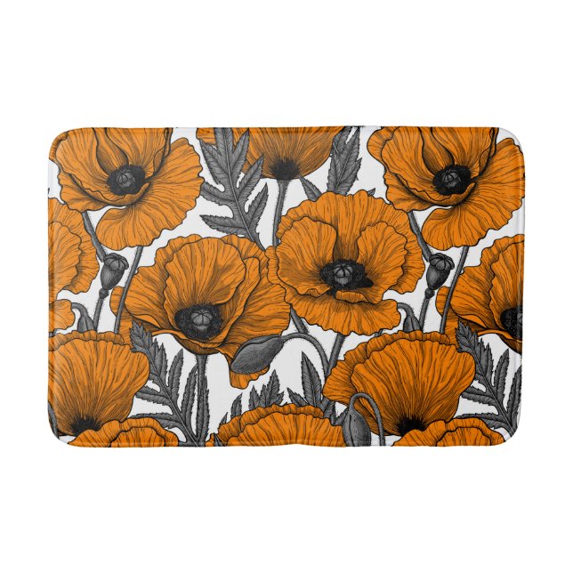 Orange poppies on white bath mat (Front)