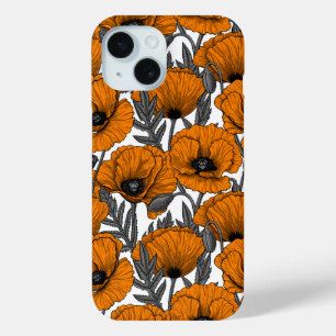 Orange poppies on white iPhone 15 case