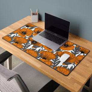 Orange poppies on white desk mat