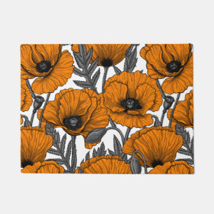Orange poppies on white doormat