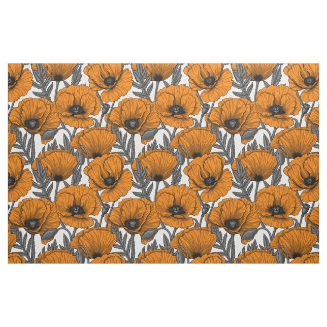 Orange poppies on white fabric (Fat Quarter)