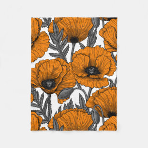 Orange poppies on white fleece blanket