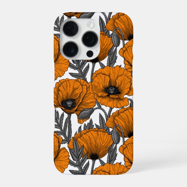 Orange poppies on white iPhone case (Back)