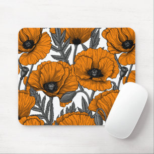 Orange poppies on white mouse mat