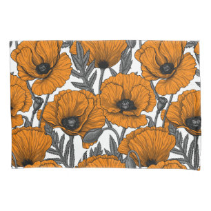 Orange poppies on white pillowcase
