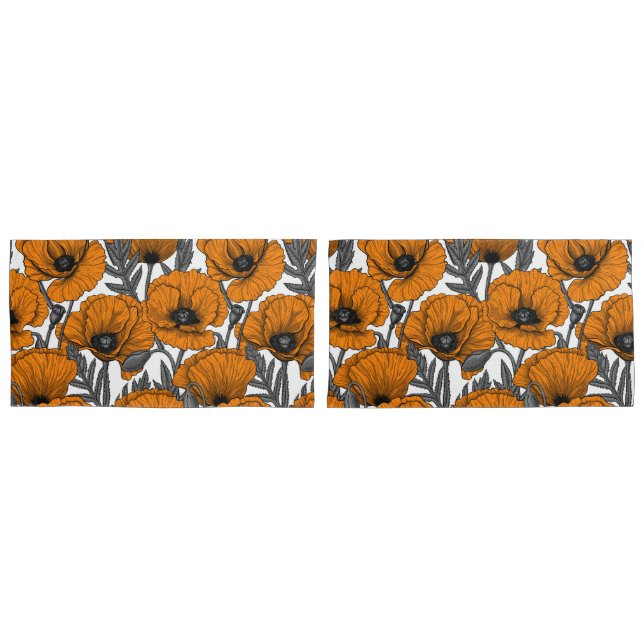 Orange poppies on white pillowcase (Front-Set)