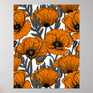 Orange poppies on white poster