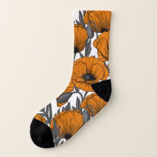 Orange poppies on white socks