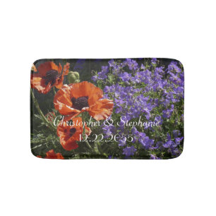 Orange Poppies Personalized Name Plush Bath Mat