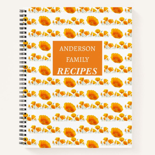 Orange Poppies Recipes Spiral Notebook  (Front)