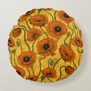 Orange Poppies Round Cushion