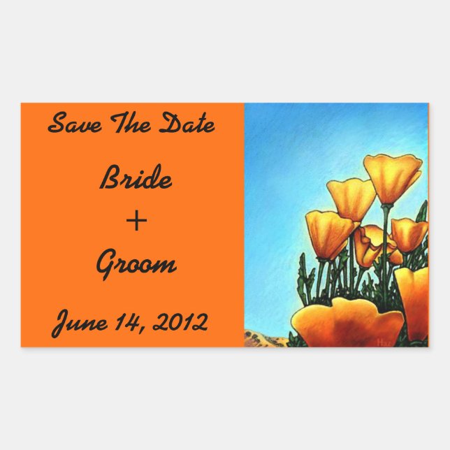 Orange Poppies Save The Date Rectangular Sticker (Front)