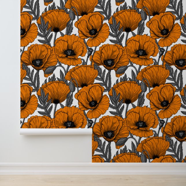 Orange poppies shower curtain wallpaper (Application)