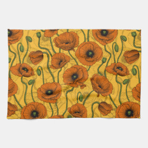 Orange Poppies Tea Towel